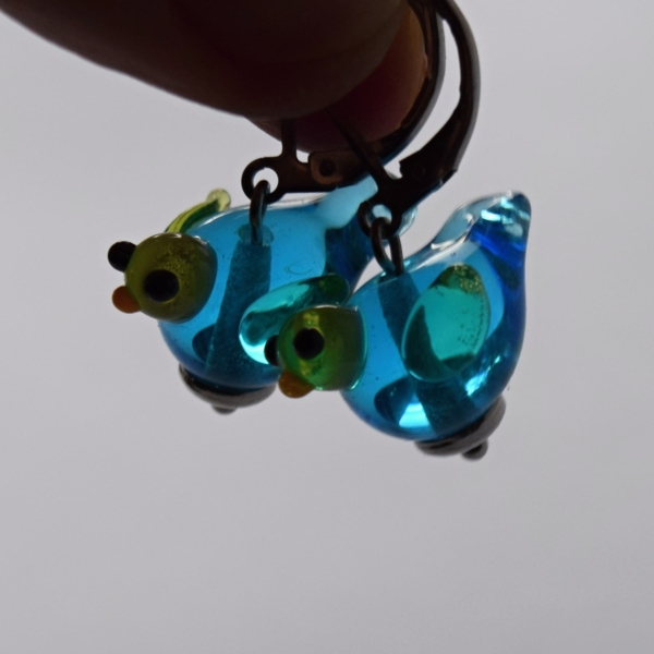Náušnice ptáčci handmade korálky nerezové zapínání háčky vinuté perle lampwork Greya
