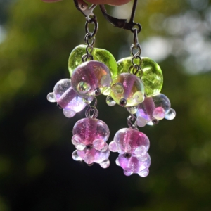 Pink- náušnice s ručně vinutými perlemi - sklo a chirurgická ocel - Lampwork beads earrings with stainless steel hook - Greya