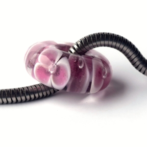 Rozálie - vinutá perle s velkým průvlekem pro náramky BHB - handmade lampwork beads Aqua flower big hole beads