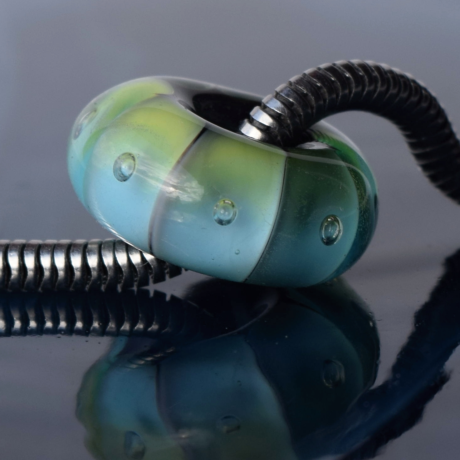 Aqua - vinutá perle s velkým průvlekem pro náramky BHB - handmade lampwork beads Aqua big hole beads