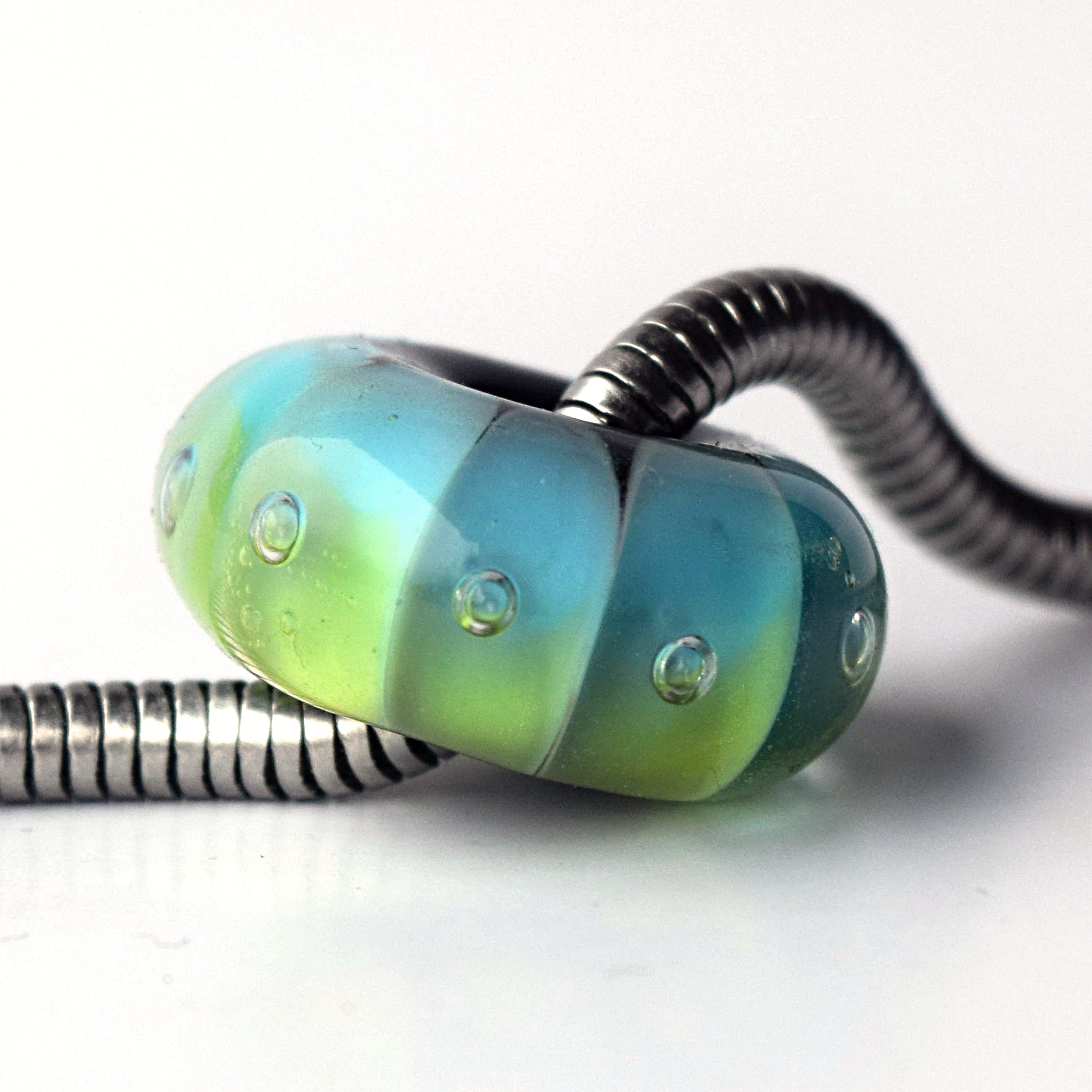 Aqua - vinutá perle s velkým průvlekem pro náramky BHB - handmade lampwork beads Aqua big hole beads