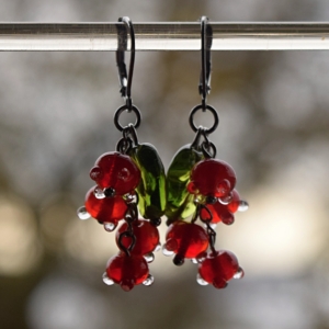 Rybízky - náušnice s ručně vinutými perlemi - skleněné vinté perle a hypoalergenní ocel - lampwork beads earrings Berries